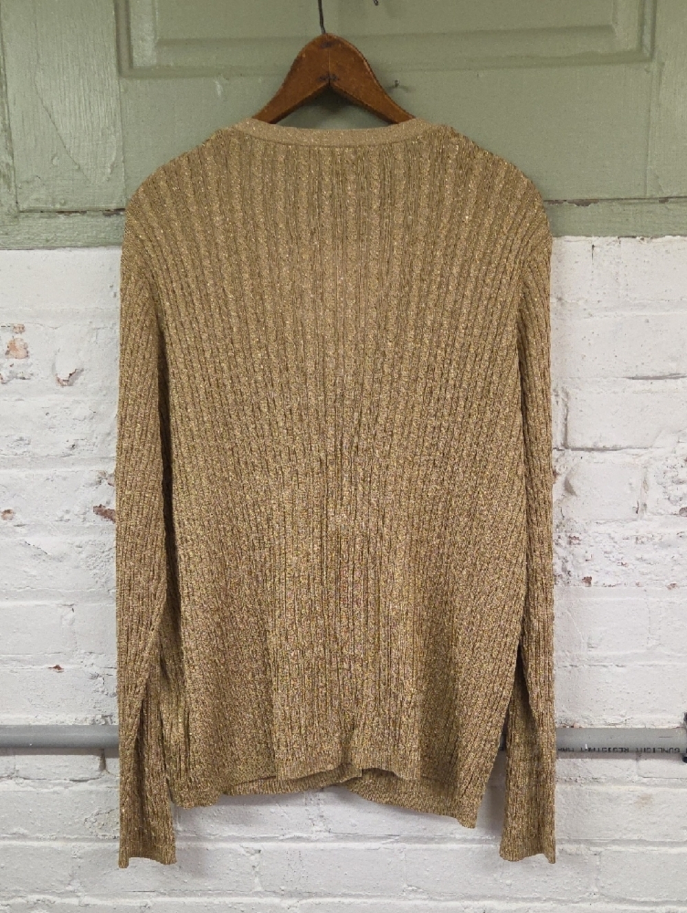 Lauren Ralph Lauren Gold-Tan Ribbed Metallic Cardigan - Picture 4 of 4